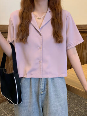 Pink Short Sleeves Cropped Shirt Yoon Hye Jin – Hometown Cha Cha Cha pink (3)
