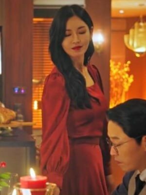Red Square Neckline Long Sleeves Dress | Cheon Seo Jin – Penthouse