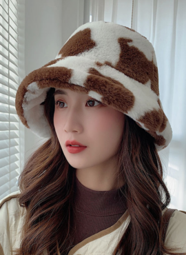 Brown Fluffy Cow Bucket Hat | San - ATEEZ