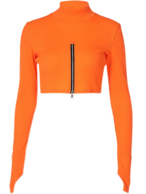 Sihyeon – Everglow – Orange Zip Cropped Turtleneck Sweater 12