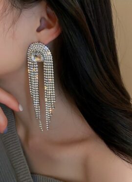 Silver Diamond Arch Tassel Earrings | Chung Ha