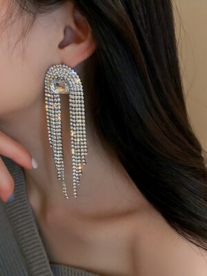 Silver Diamond Arch Tassel Earrings Chung Ha Silver (5)