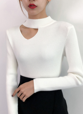 White Collarbone Cut Ribbed Sweater | Tzuyu - Twice