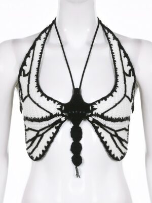 White Backless Crocheted Butterfly Top Ningning – Aespa mannequin (1)
