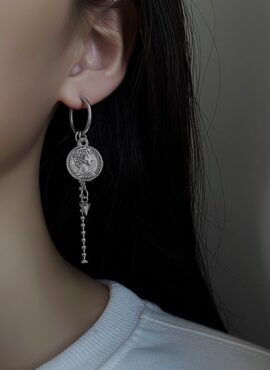 Silver Coin Tassel Earrings | Yugyeom - GOT7