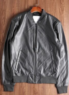 Black Synthetic Leather Bomber Jacket | Jinyoung - GOT7