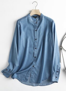 Blue Denim Bishop Collar Shirt | Mark - GOT7