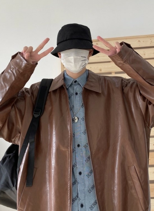 Brown Synthetic Leather Jacket | Jun – Seventeen