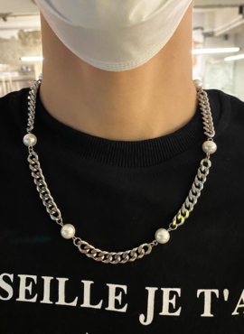 Silver Chain Necklace With Pearl Detail | Hyungwon - MONSTA X