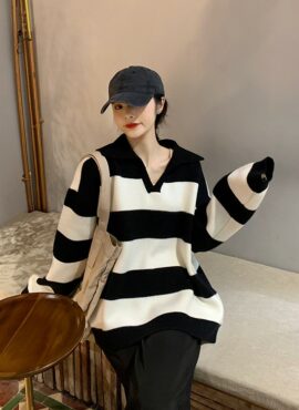 Black Striped Knit Sweater | Jeonghan - Seventeen