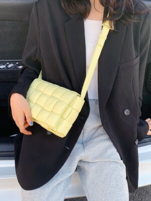 Jihyo -Twice Yellow Woven Leather Bag (6)