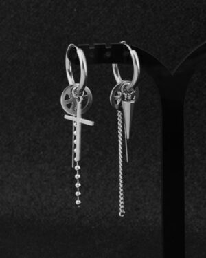 Silver Cross And Pendulum Asymmetrical Earrings | Jimin - BTS
