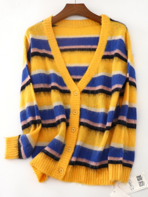 LeeKnow – Stray Kids – Yellow Knit Striped Cardigan (3)