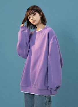 Lilac Loose Round Neck Sweatshirt With Fake Inner Shirt | Moonbyul - Mamamoo