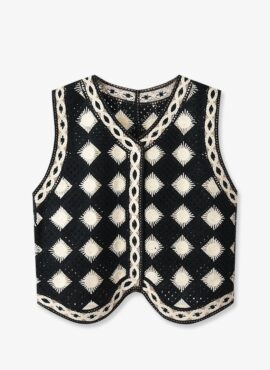 Black Ethnic Patterned Crochet Vest | Minnie - (G)I-DLE