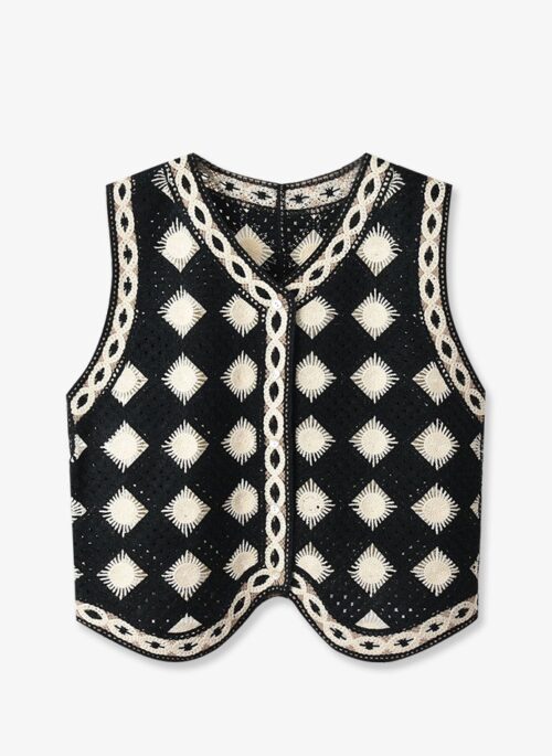 Black Ethnic Patterned Crochet Vest | Minnie – (G)I-DLE