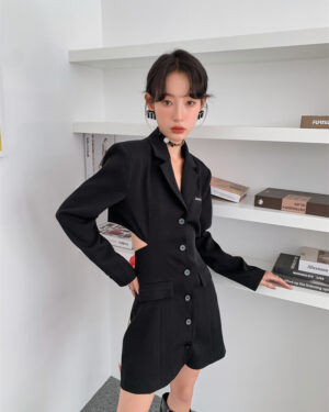 Black Waist Cut-Out Suit Dress | Yuna - ITZY