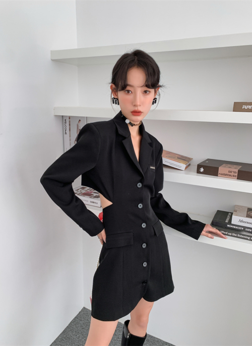 Black Waist Cut-Out Suit Dress | Yuna – ITZY