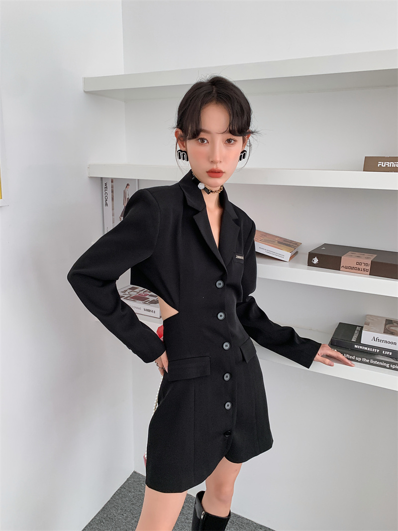Black Waist Cut-Out Suit Dress | Yuna - Itzy L