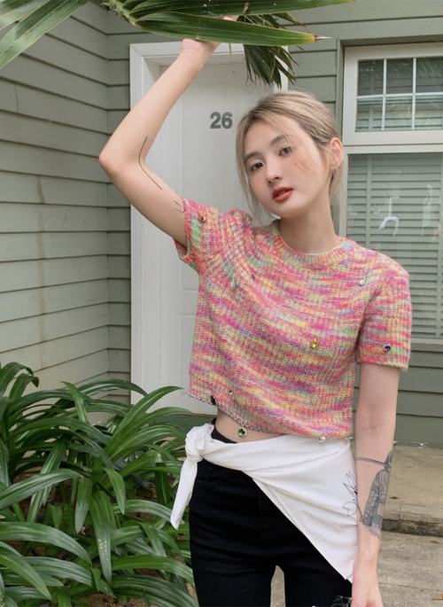 Pink Rainbow Knitted T-Shirt | Hyoyeon – Girls Generation