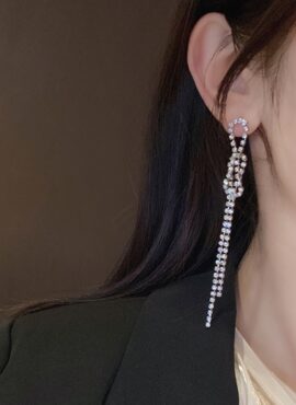 Silver Crystal Tassel Earrings | Irene - Red Velvet