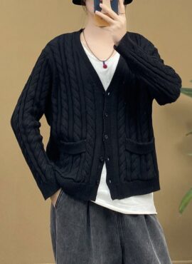 Black Knitted Twist Cardigan | Jaehyun - NCT