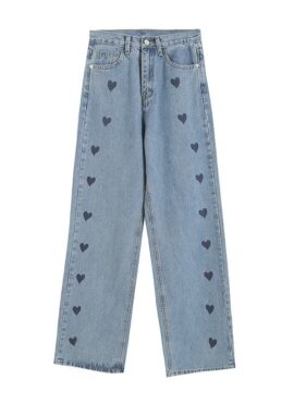 Blue Heart Stamped Denim Jeans | Joy - Red Velvet