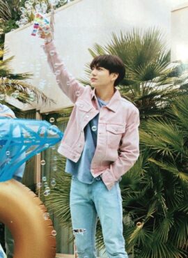 Pink Collared Denim Jacket | Jungkook - BTS