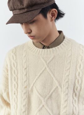 Milky White Rhombus Knitted Sweater | MJ - Astro
