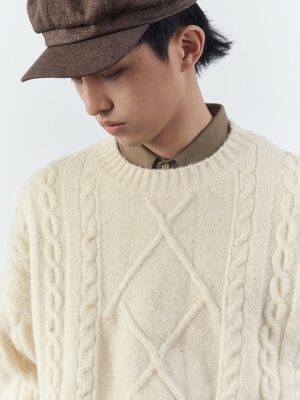 Milky White Rhombus Knitted Sweater MJ – Astro (3)