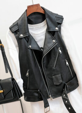 Black Synthetic Leather Vest | Ni-ki - Enhypen