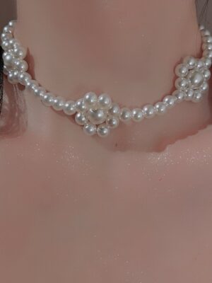 White Pearl Flower Chain Choker Necklace | Chuu – Loona7