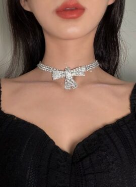Silver Crystal Bow Choker Necklace | Handong - Dreamcatcher