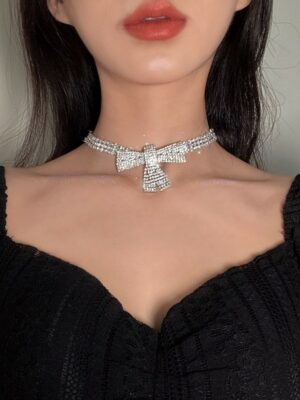 Silver Crystal Bow Choker Necklace Handong – Dreamcatcher mod (1)