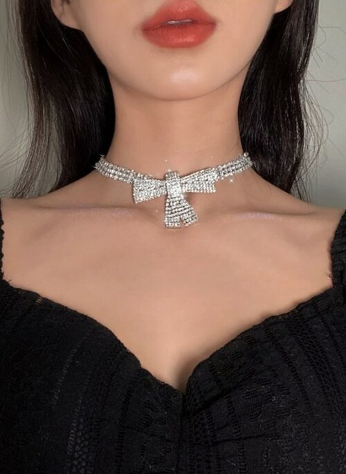 Silver Crystal Bow Choker Necklace | Handong – Dreamcatcher
