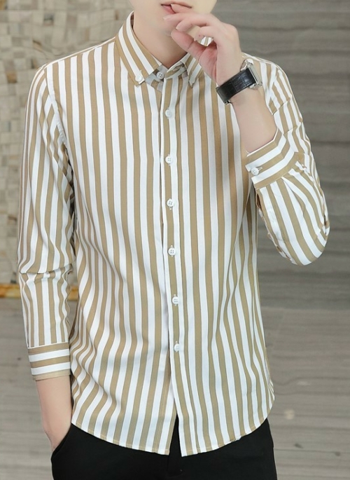 Brown And White Stripes Shirt | Sunoo – Enhypen
