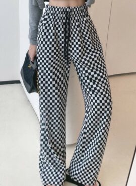 Black And White Checkerboard Pants | Karina - Aespa