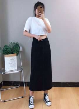 Black Midi Denim Skirt | Heejin - Loona