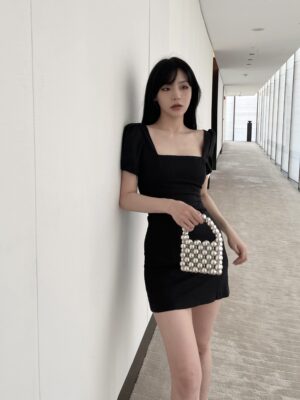 Black Puff Sleeves Dress Somi (2)