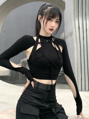 Black Strappy Long Sleeves Top Chung Ha (8)