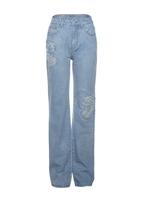Blue Butterfly Embroidered Jeans | Nayeon – Twice