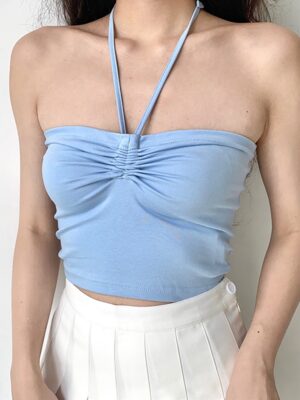 Blue Ruched Sling Crop Top Chung Ha (6)