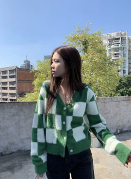 Green Fluffy Checkered Cardigan | J-Hope - BTS