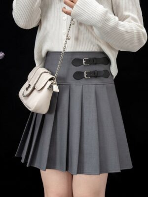 Grey Buckled Pleated Skirt Winter – Aespa (1)