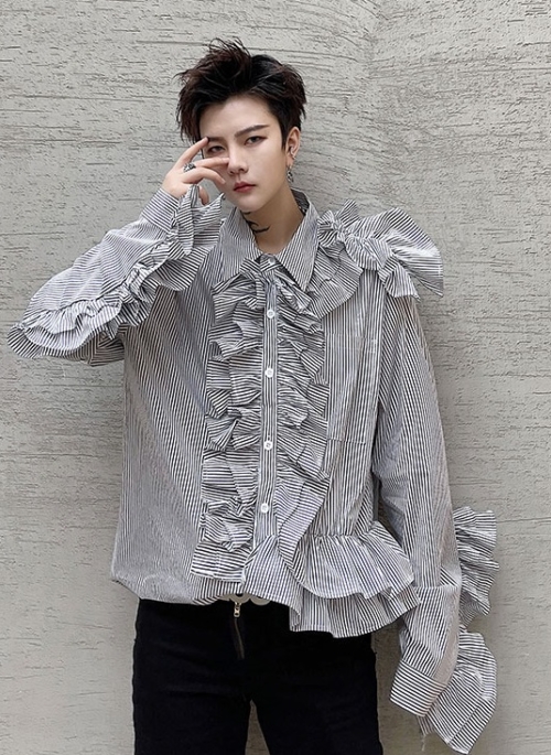 Black Stripe Ruffled Shirt | J-Hope - BTS