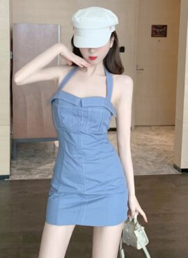 Blue Bodycon Halter Dress | Lisa - BlackPink