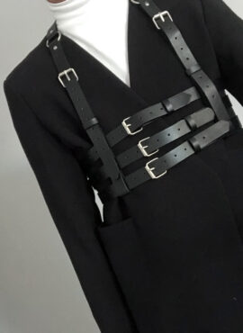 Black Artificial Leather Triple Buckle Suspender Harness | Mia - Everglow
