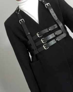 Black Artificial Leather Triple Buckle Suspender Harness | Mia - Everglow