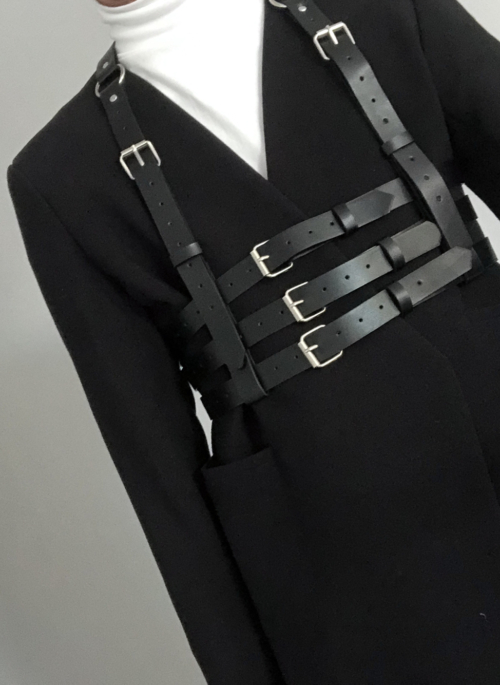 Black Artificial Leather Triple Buckle Suspender Harness | Mia – Everglow