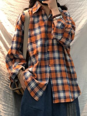Orange Plaid Comfy Shirt Hyuna (6)